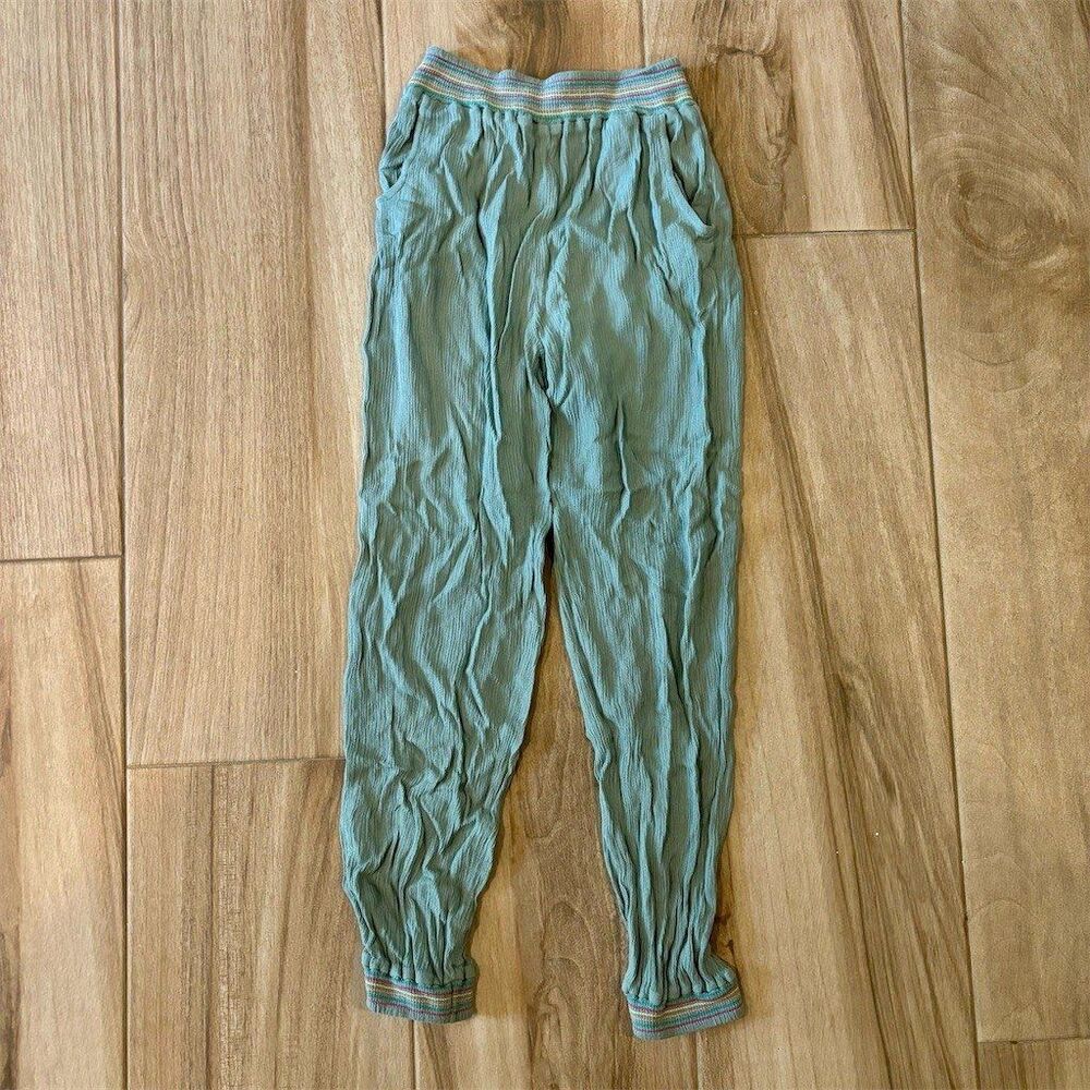 Peek Kids Girls Jogger Pants Size L 10 Sage Green Elastic Waist Rainbow